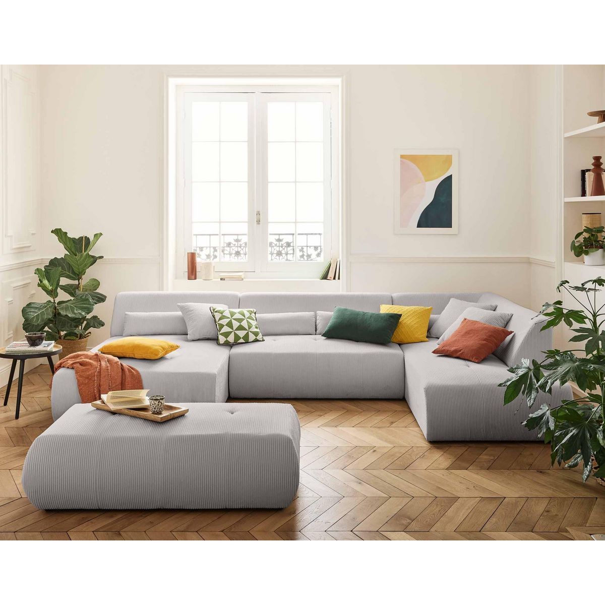 LISA DESIGN Onyx - pouf d'appoint - en velours côtelé