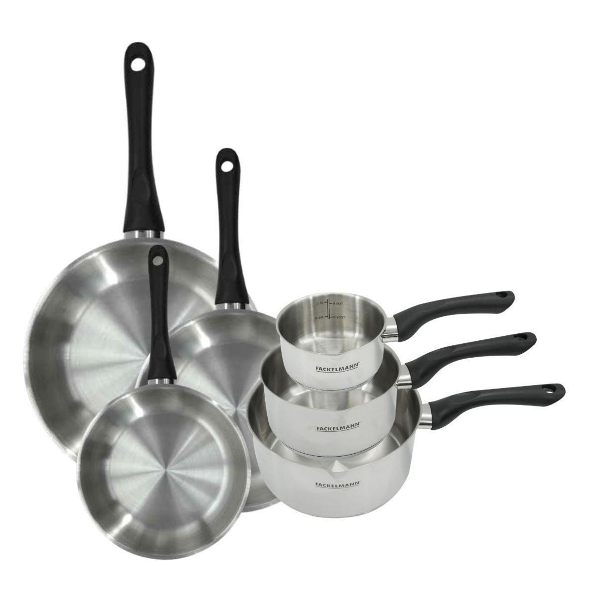 Fackelmann Set 3 poêles 20 24 et 28 cm et 3 casseroles 12 16 et 20 cm en inox Fackelmann Geneva