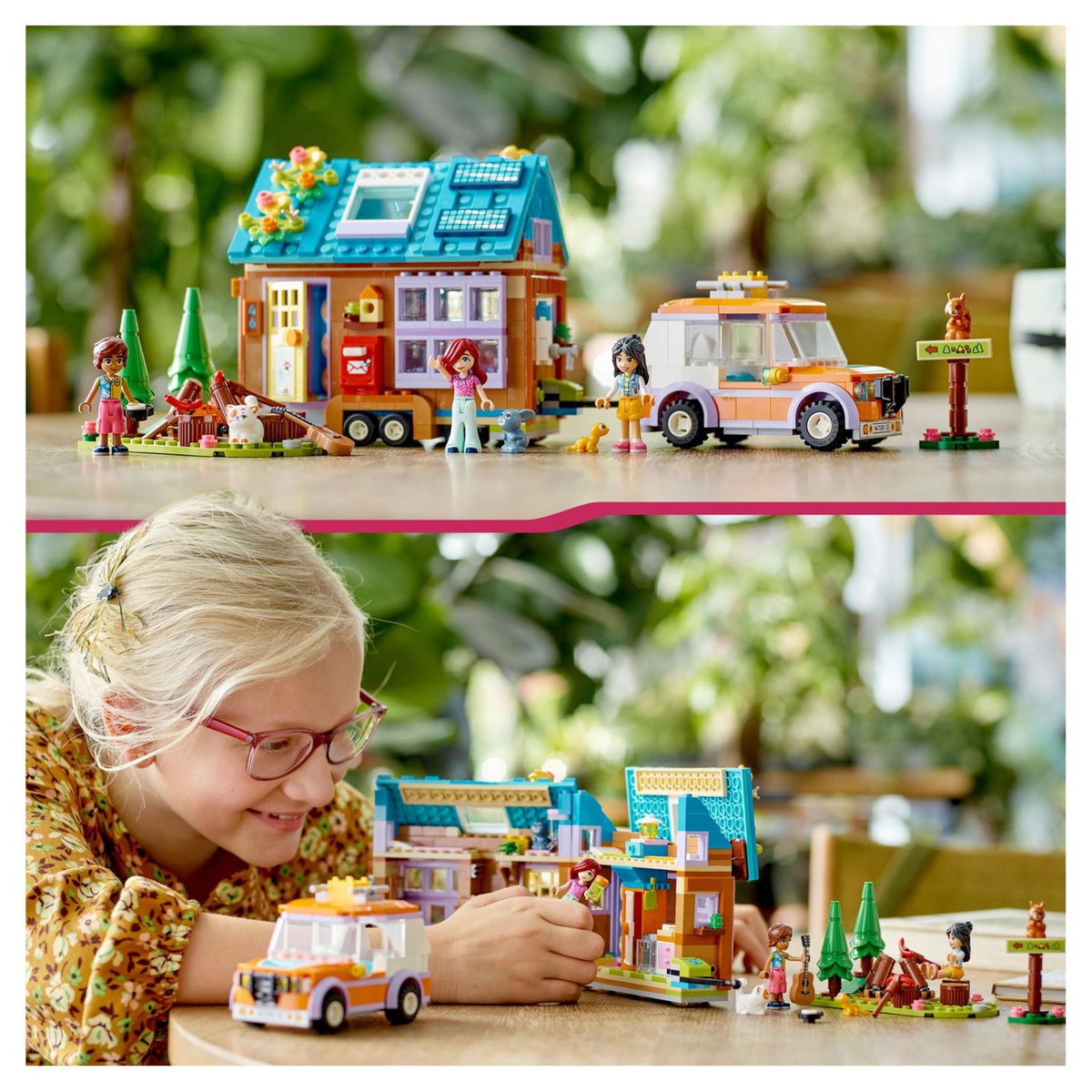 LEGO Friends 41735 La mini maison mobile, Jeu Camping en Forêt avec Voiture Jouet, Mini-Poupées Leo & Liann