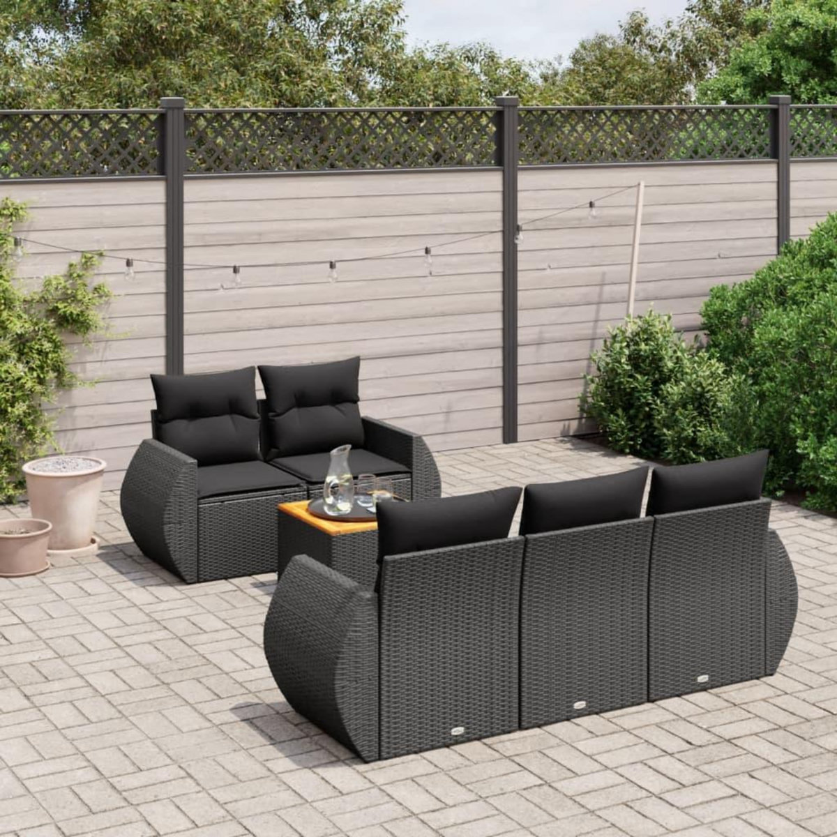 VIDAXL Salon de jardin 6 pcs avec coussins noir resine tressee
