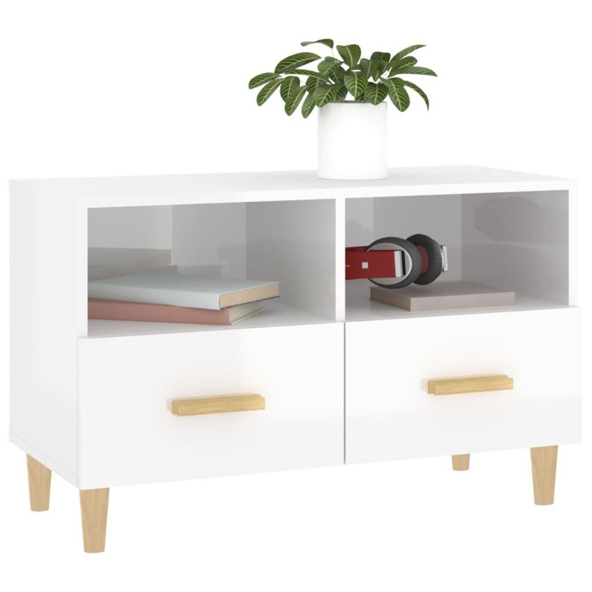 VIDAXL Meuble TV Blanc brillant 80x36x50 cm Bois d'ingenierie