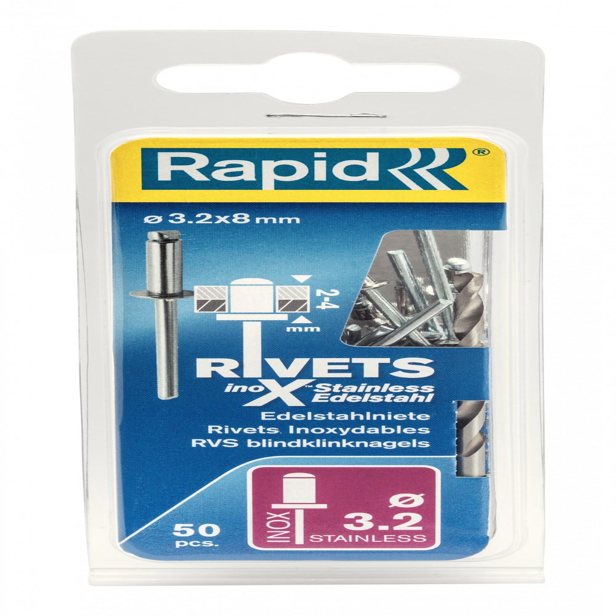 Rapid Lot de 50 rivets inox Diam.3.2 x H.8 mm RAPID