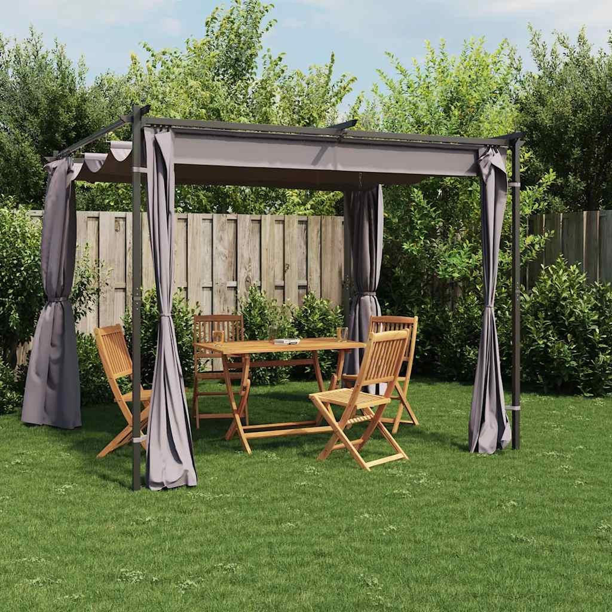 Voir la diapositive 1 : VIDAXL Tonnelle avec rideaux 3x3 m Anthracite Acier