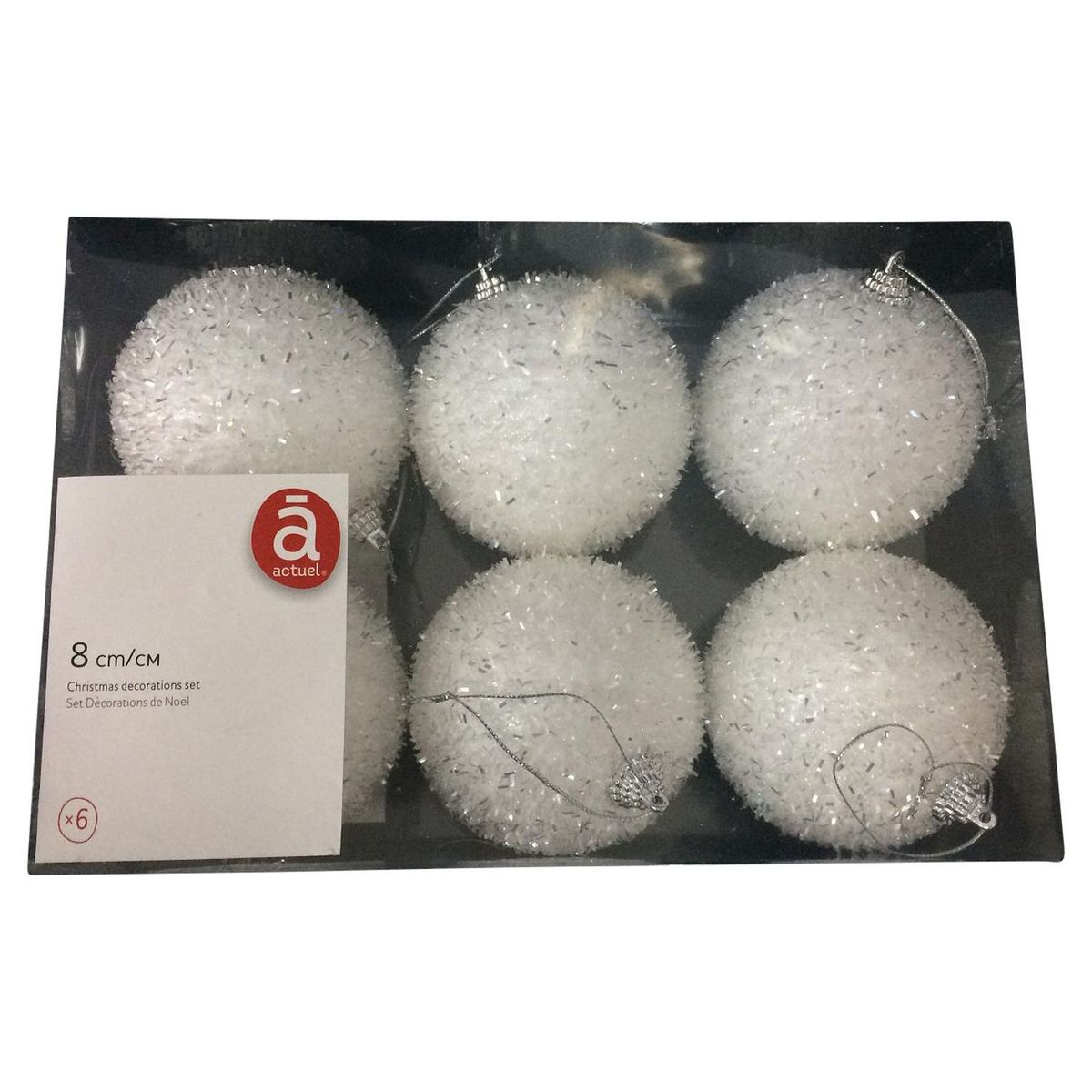 ACTUEL Lot de 6 boules neige blanc d8 cm