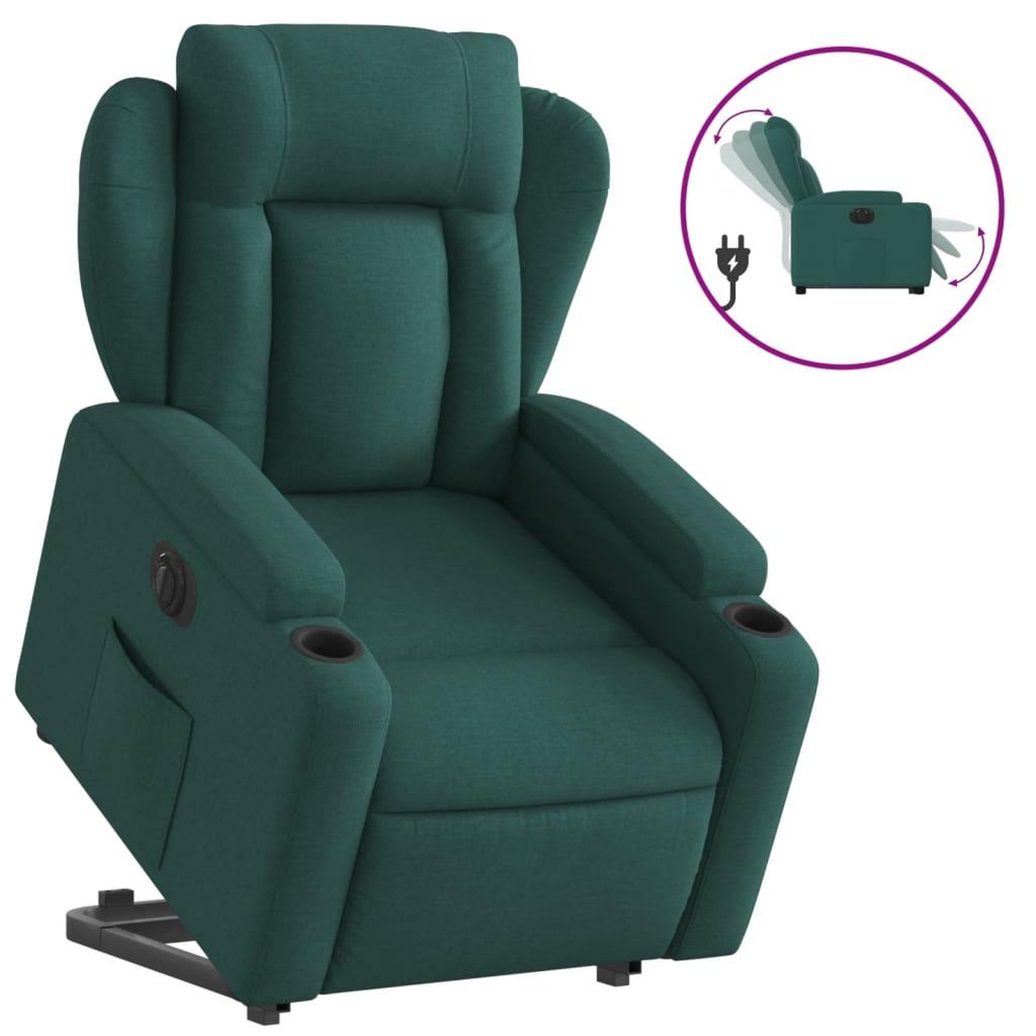 Voir la diapositive 2 : VIDAXL Fauteuil inclinable electrique vert fonce tissu
