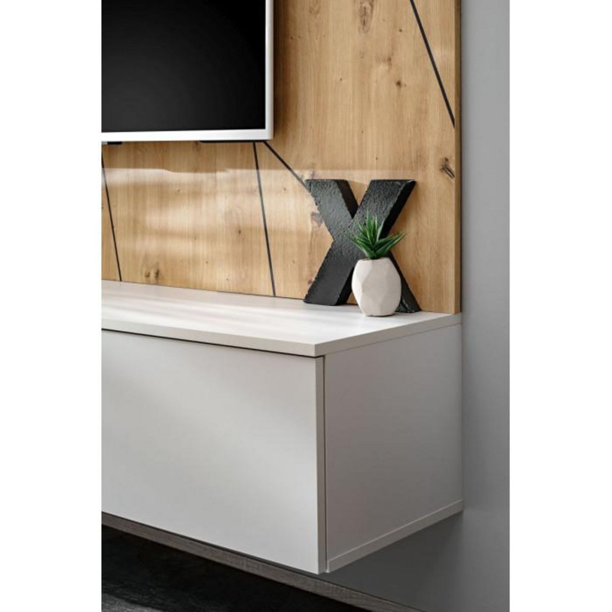 Paris Prix Ensemble Meuble TV Rayure  Xari  160cm Naturel & Gris