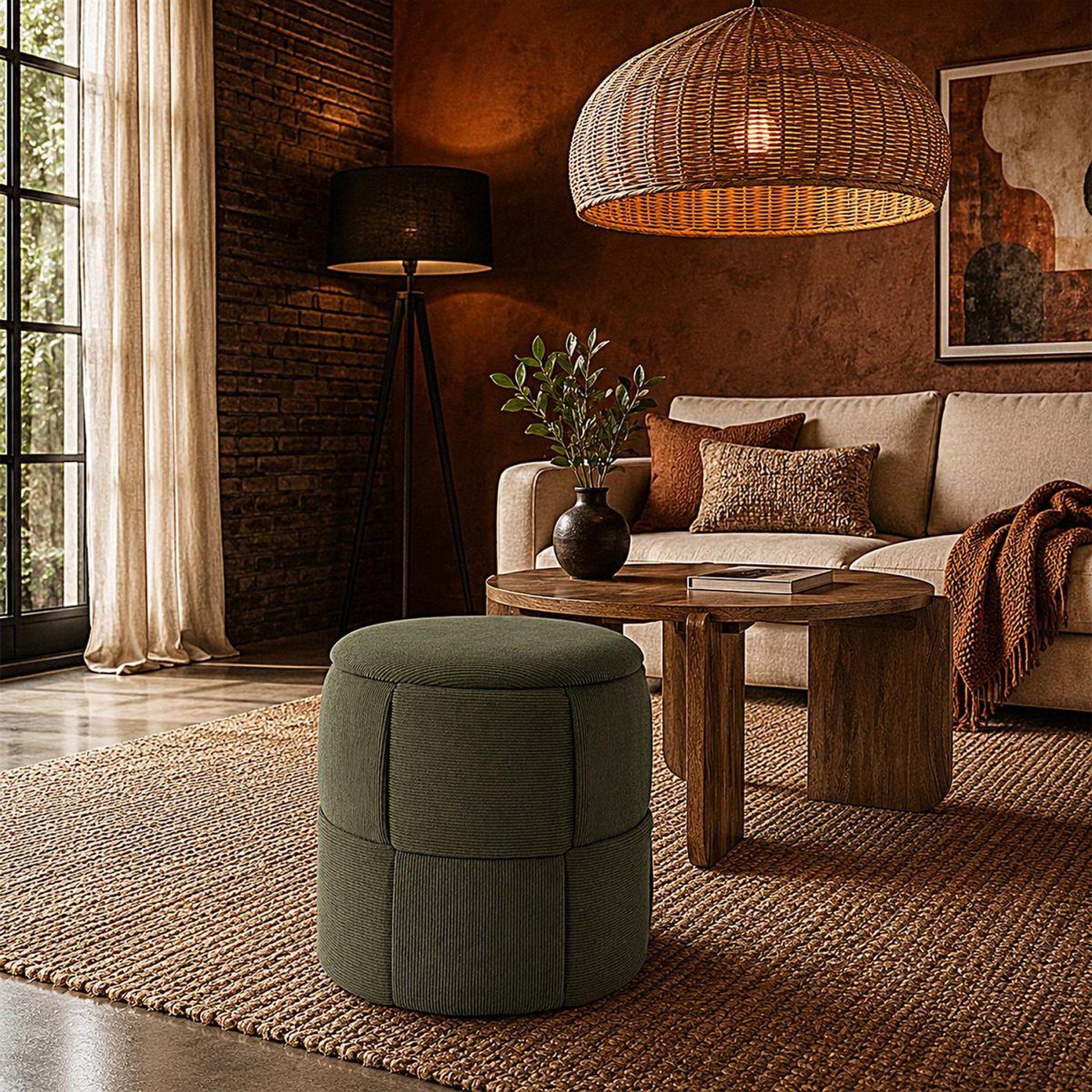 Voir la diapositive 4 : The Home Deco Factory Pouf Coffre Tressé Côtelé  Jules  38cm Vert