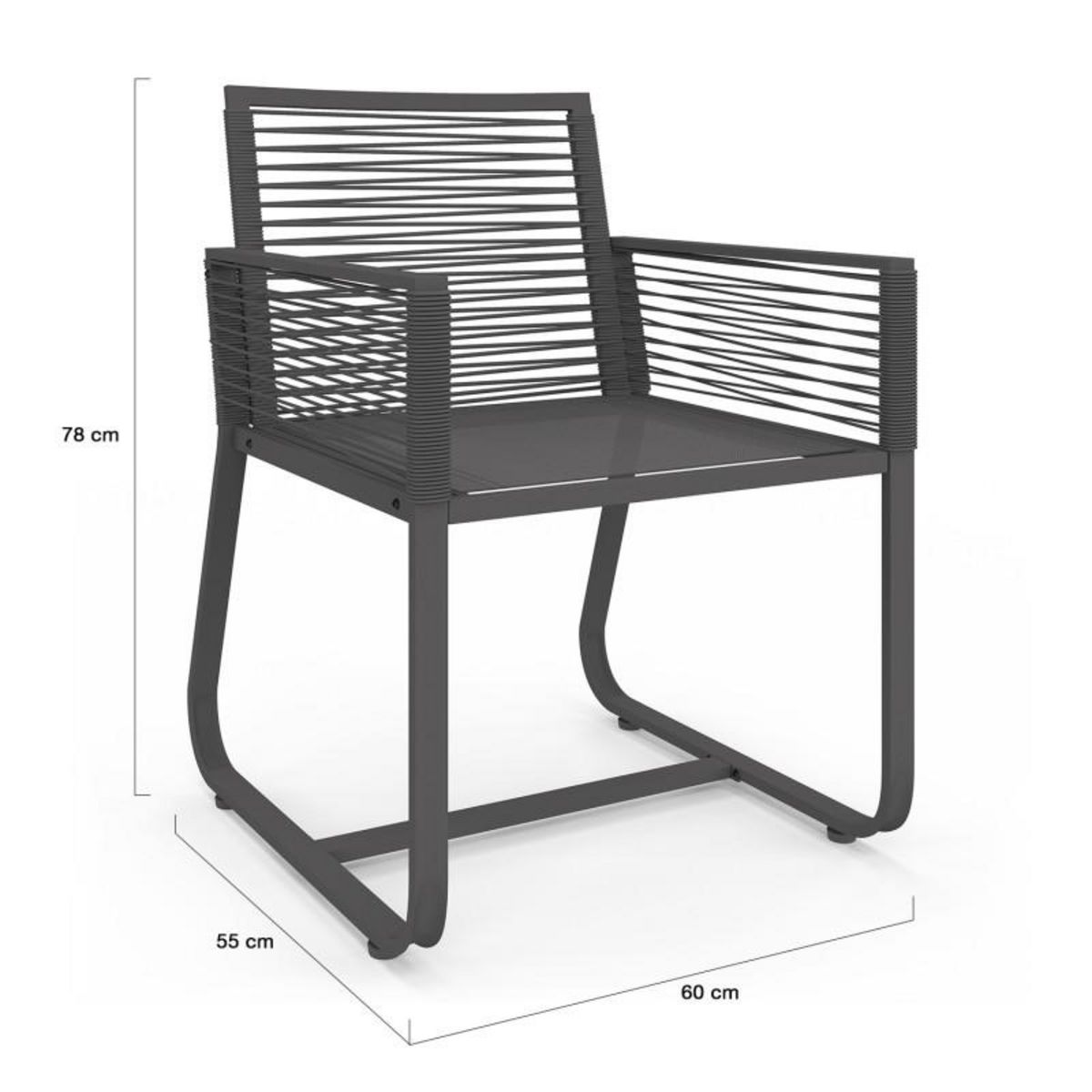 ID MARKET Lot de 2 fauteuils de jardin ODESSA métal et cordage gris