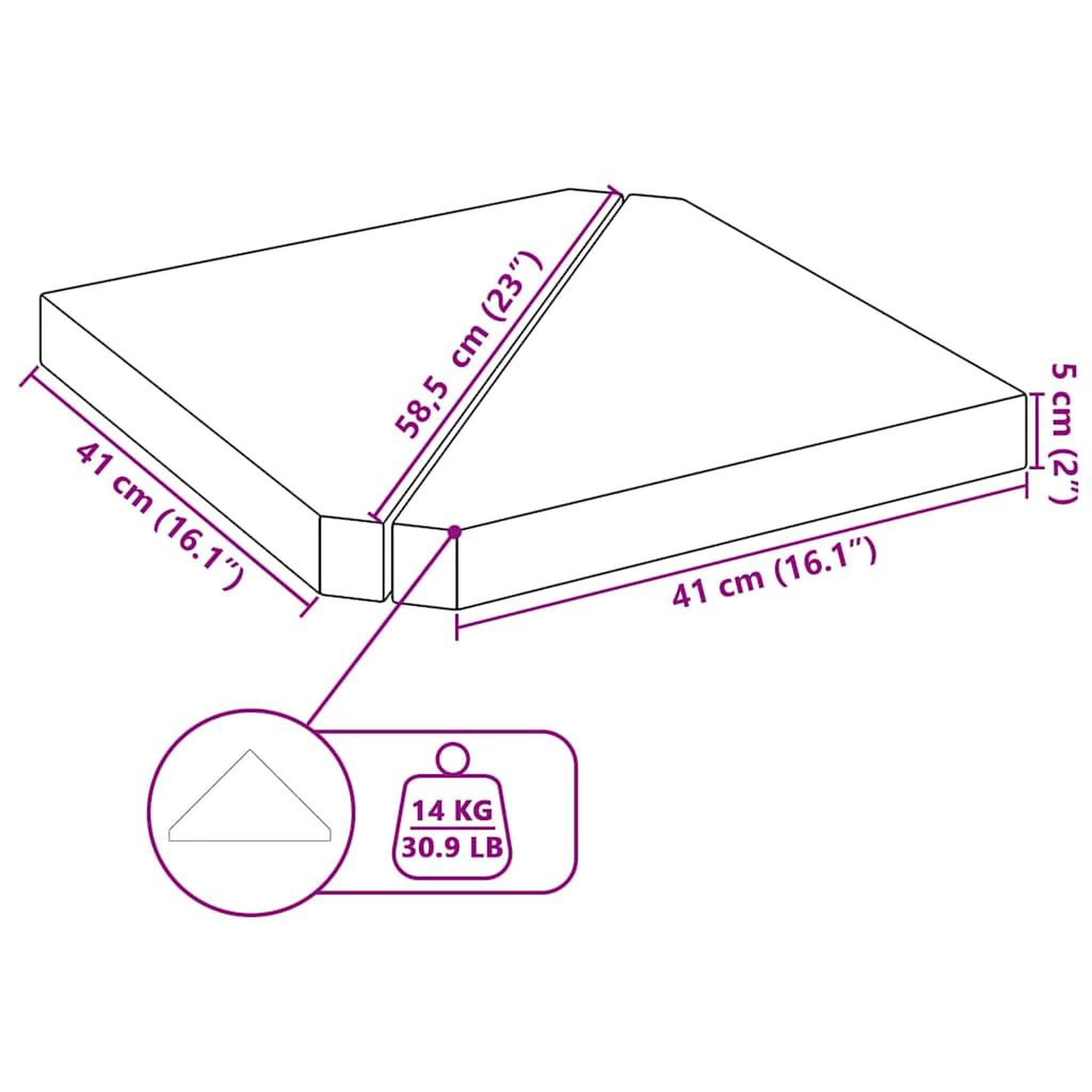 Voir la diapositive 6 : VIDAXL Plaques de poids de parasol 2 pcs triangulaire granit gris 14kg