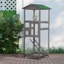 Voir la diapositive 2 : PAWHUT Cage à oiseaux volière grande taille 2 portes toit asphalte tiroir amovible bois gris