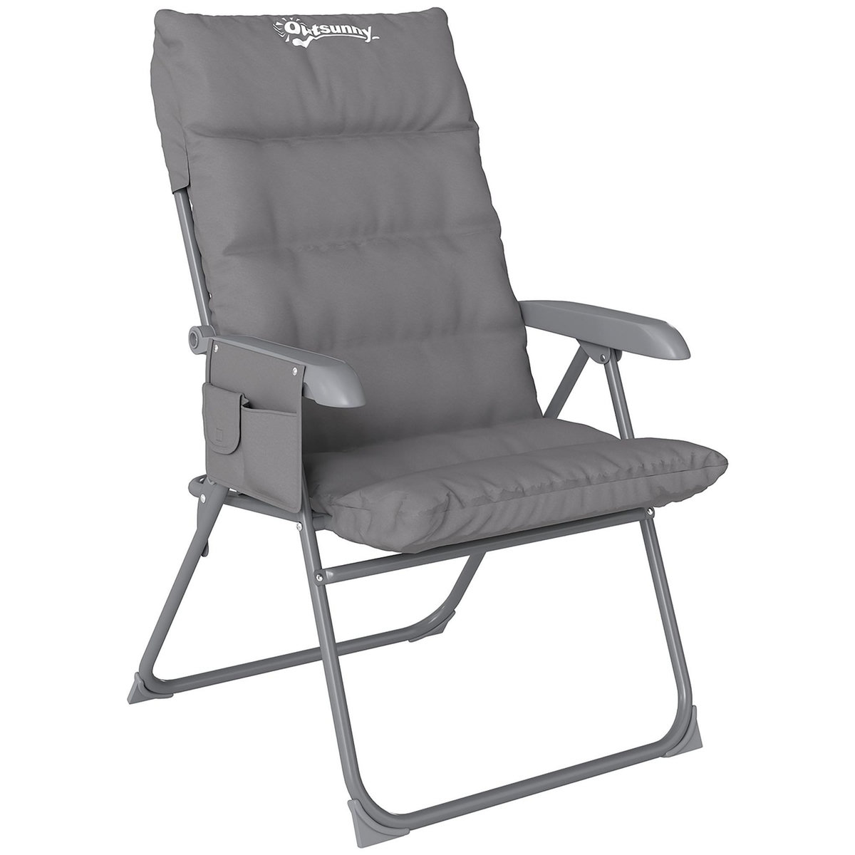 OUTSUNNY Chaise de camping pliante rembourrée inclinable grand confort gris