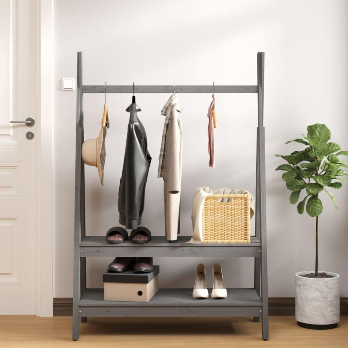 VIDAXL Porte-vetements Gris 100x45,5x150 cm Bois de pin massif