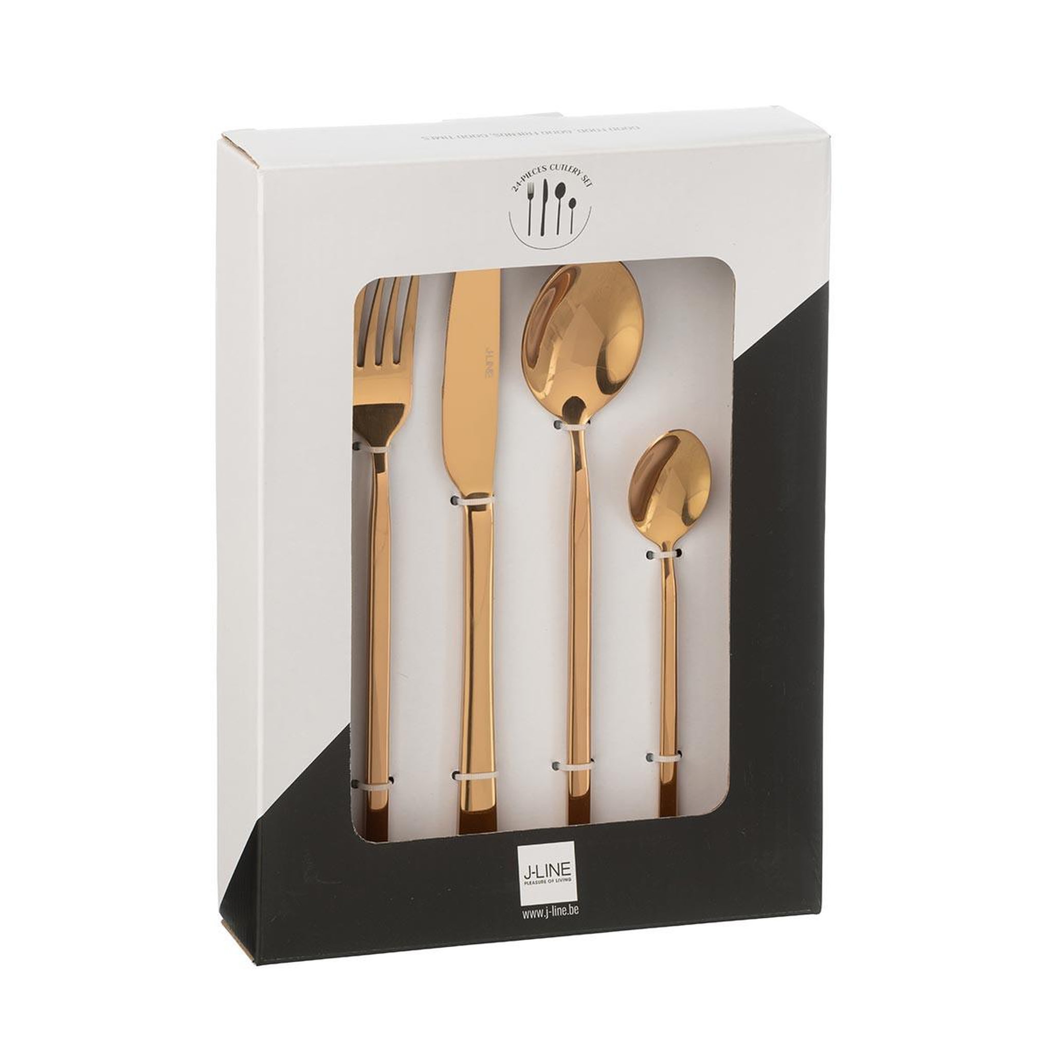 Voir la diapositive 4 : J-LINE Ménagère 24 Pièces en Inox  Brillant  27cm Cuivre