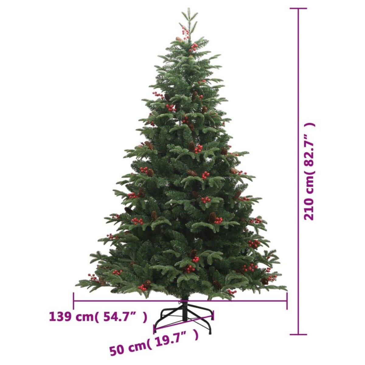 VIDAXL Sapin de Noël artificiel avec pommes de pin et baies 210 cm