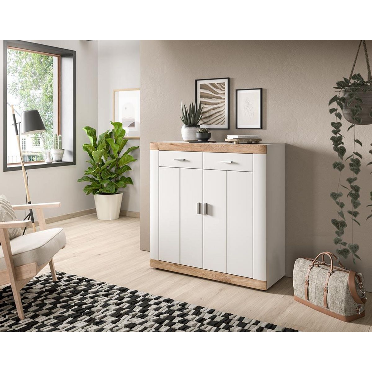 BEST MOBILIER Coventry - buffet haut - blanc et effet bois - 101x104 cm