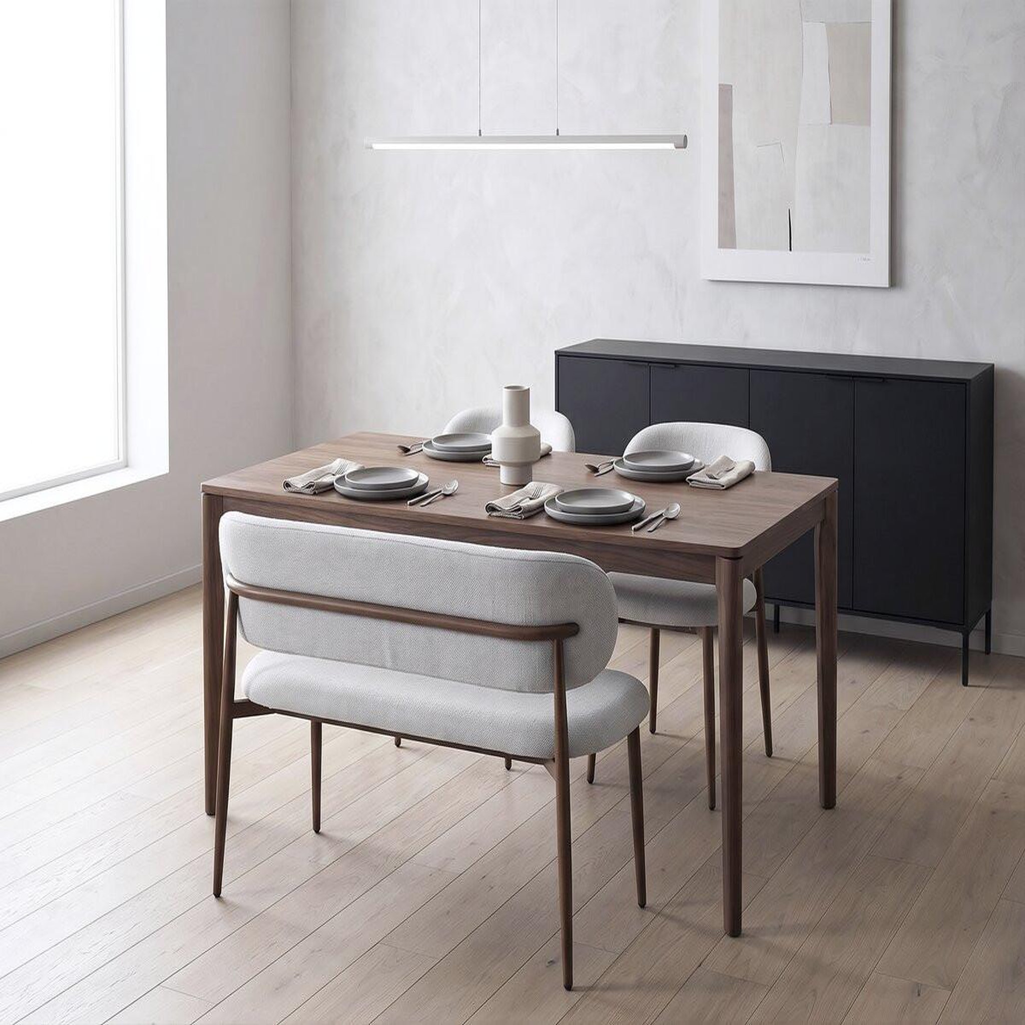 Voir la diapositive 2 : Habitat et Jardin Banc de salle à manger en tissu - 110 cm -  sélène  - 3 places - gris clair et marron