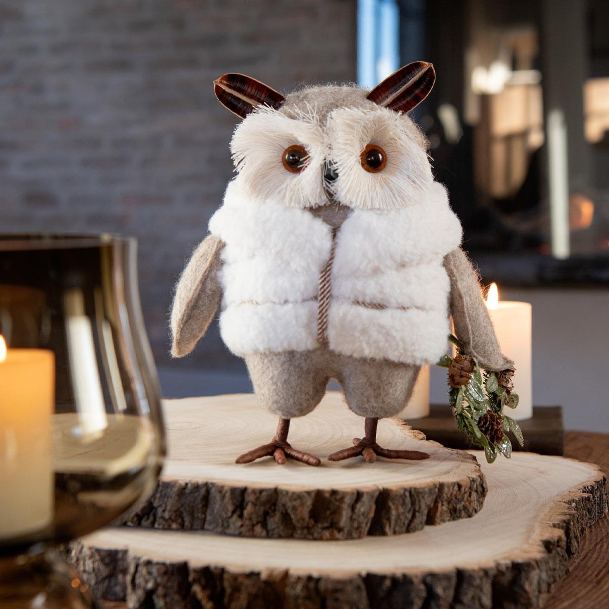 Voir la diapositive 3 : J-LINE Statuette hibou  manteau  24cm multicolore