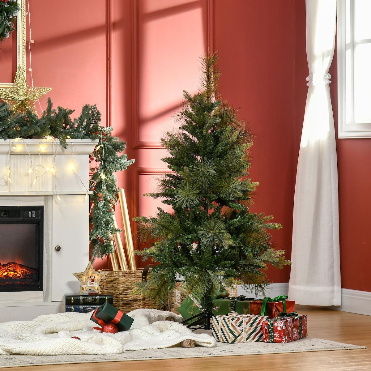 HOMCOM Sapin de Noël artificiel Ø 61 x 120H cm pied support inclus 260 branches épines grand réalisme vert