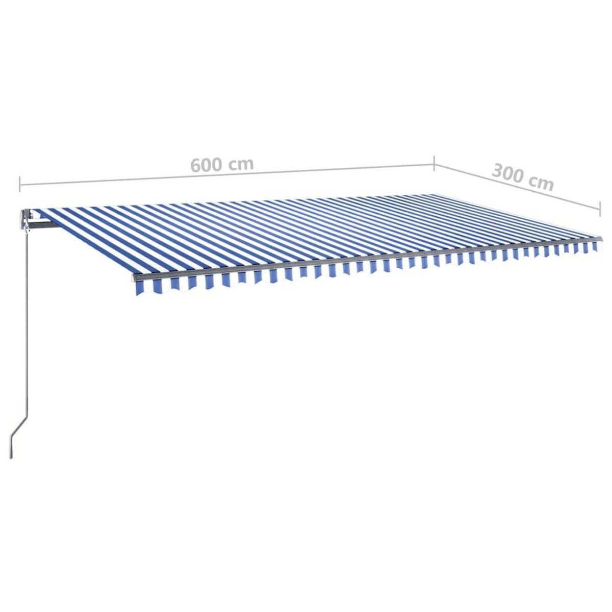 VIDAXL Auvent automatique capteur de vent/LED 600x300 cm Bleu et blanc