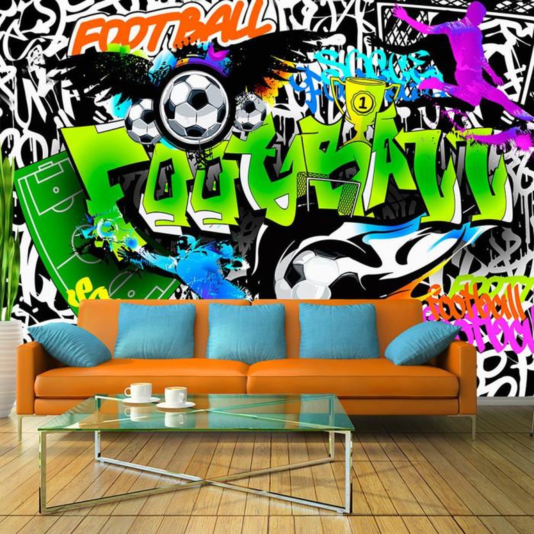 Paris Prix Papier Peint  Football Graffiti. Coloris disponibles : Multicolore