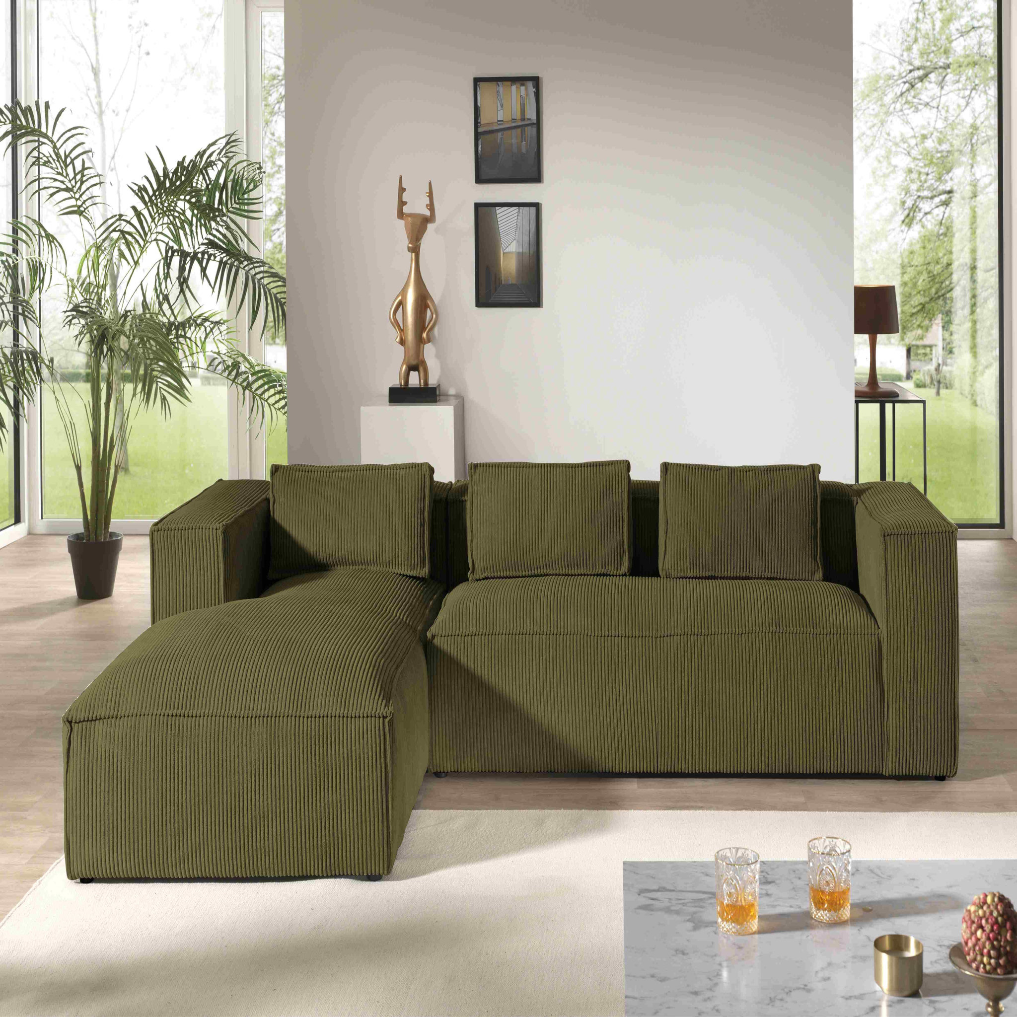 Voir la diapositive 5 : LISA DESIGN Stella - canapé d'angle - en velours côtelé - 4 places -style contemporain - gauche