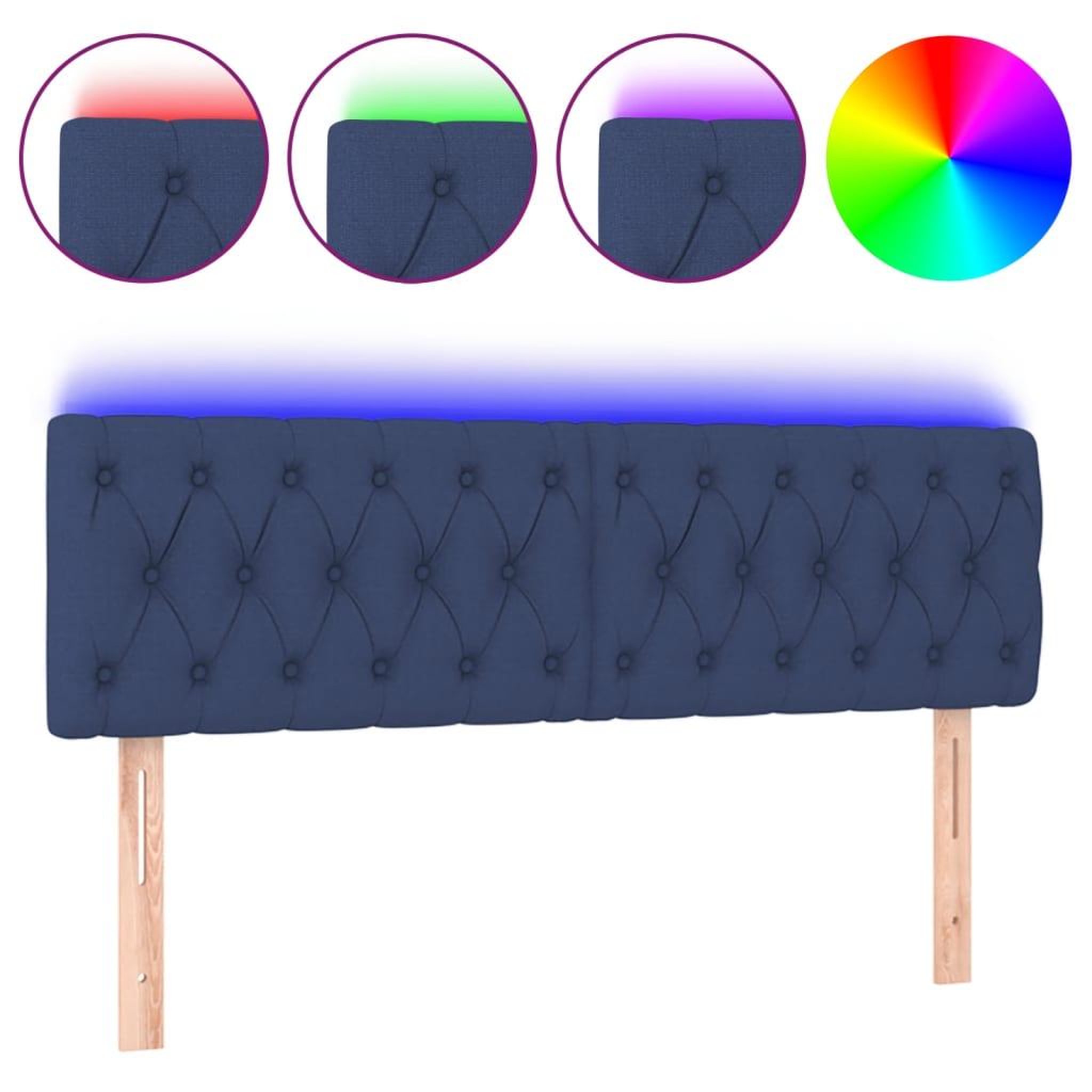 Voir la diapositive 2 : VIDAXL Tete de lit a LED Bleu 160x7x78/88 cm Tissu