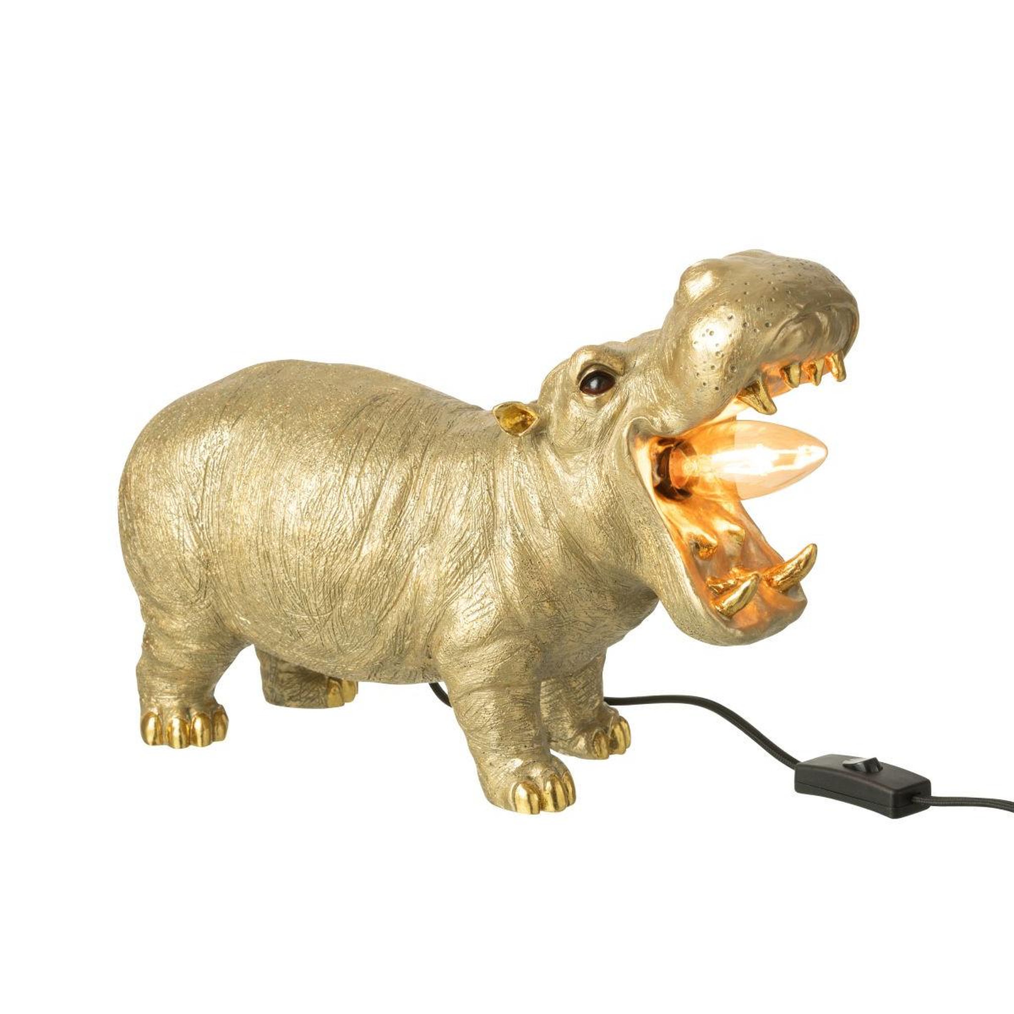Voir la diapositive 2 : J-LINE Lampe à poser en résine  hippopotame  37cm doré