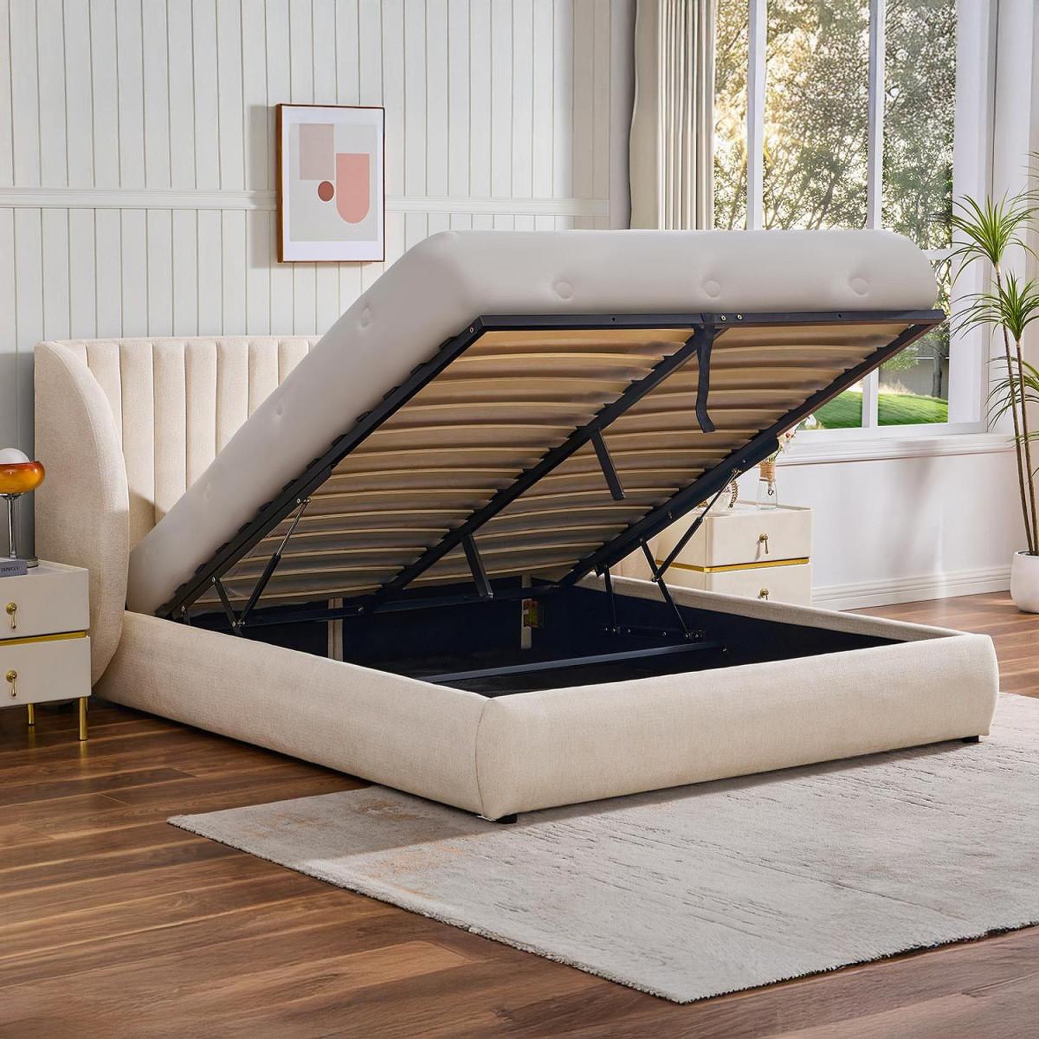 Voir la diapositive 5 : Paris Prix Lit coffre tête de lit modulable  comfy  160x200cm beige