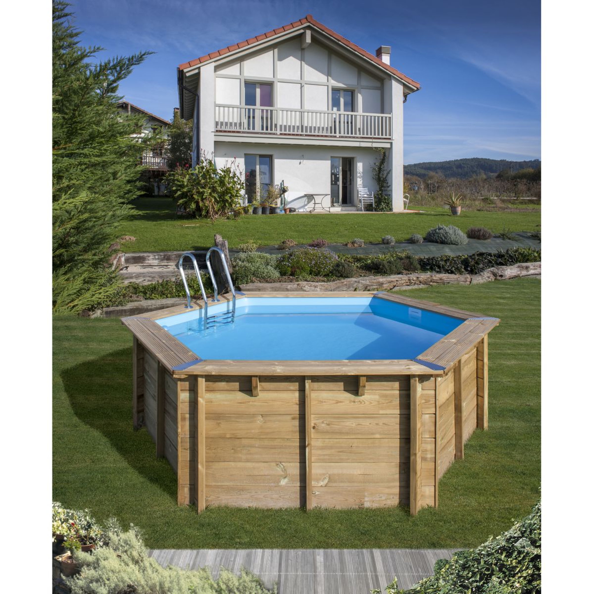Voir la diapositive 1 : SUNBAY Piscine hors sol bois ronde - 400x119cm - VANILLE 2