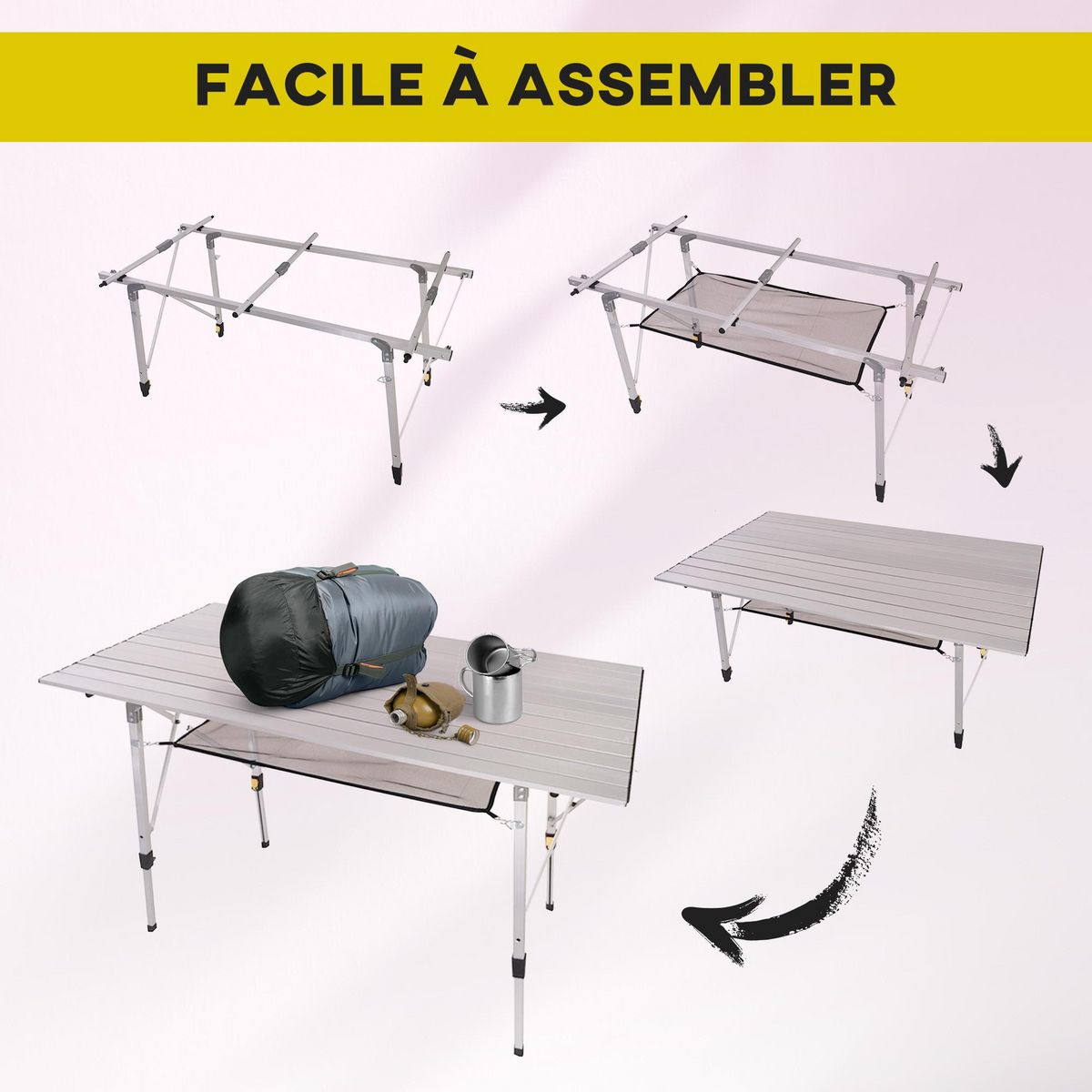 OUTSUNNY Table pliante en aluminium table de camping table de jardin 6 personnes hauteur réglable + sac de transport