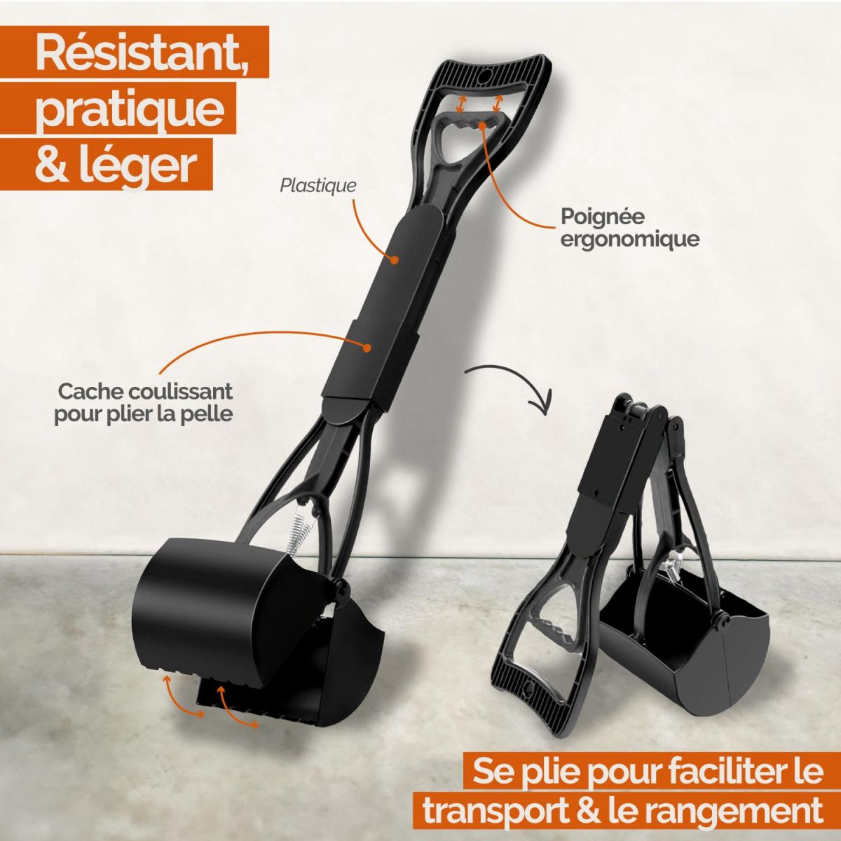 LINXOR Pince, pelle à déjections, crottes, pour chien ou autres animaux - 80 cm - Noir