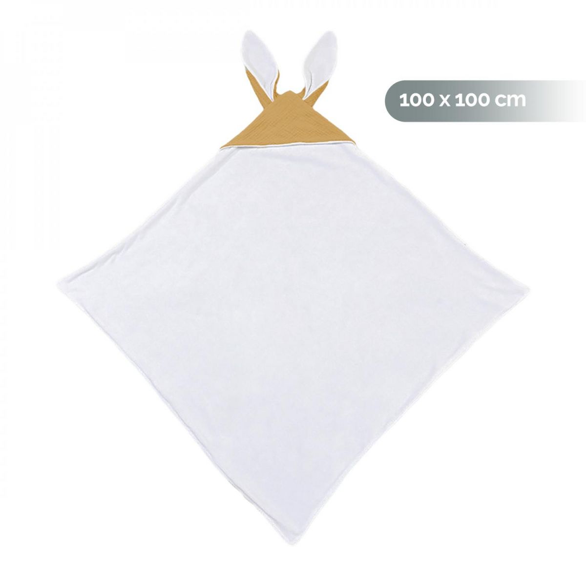 Monsieur Bébé Cape, sortie de bain pour bébé intérieur 100 % coton - 100 x 100 cm - Lapin - Moutarde