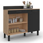 Voir la diapositive 1 : ID MARKET Buffet bas de cuisine 100 CM CINA plan de travail H.83 cm 1 porte + 1 tiroir façon hêtre et noir