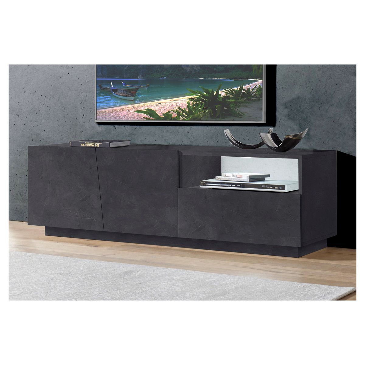 Meuble TV 2 portes 1 niche 1 tiroir L150cm VERONA