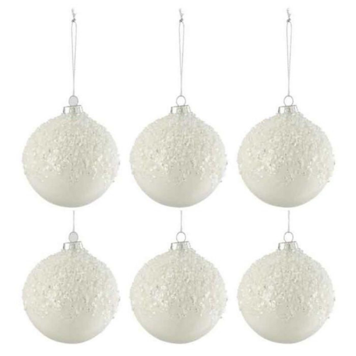 Paris Prix Lot de 6 Boules de Noël  Givre Brillant  8cm Blanc