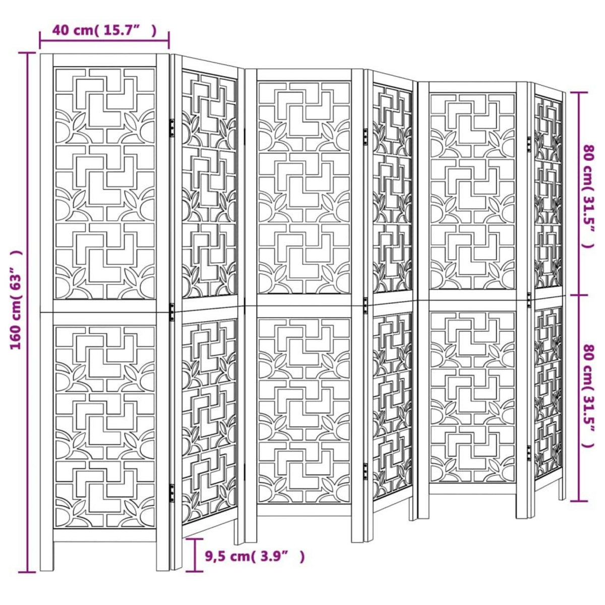 VIDAXL Cloison de separation 6 panneaux marron bois paulownia massif