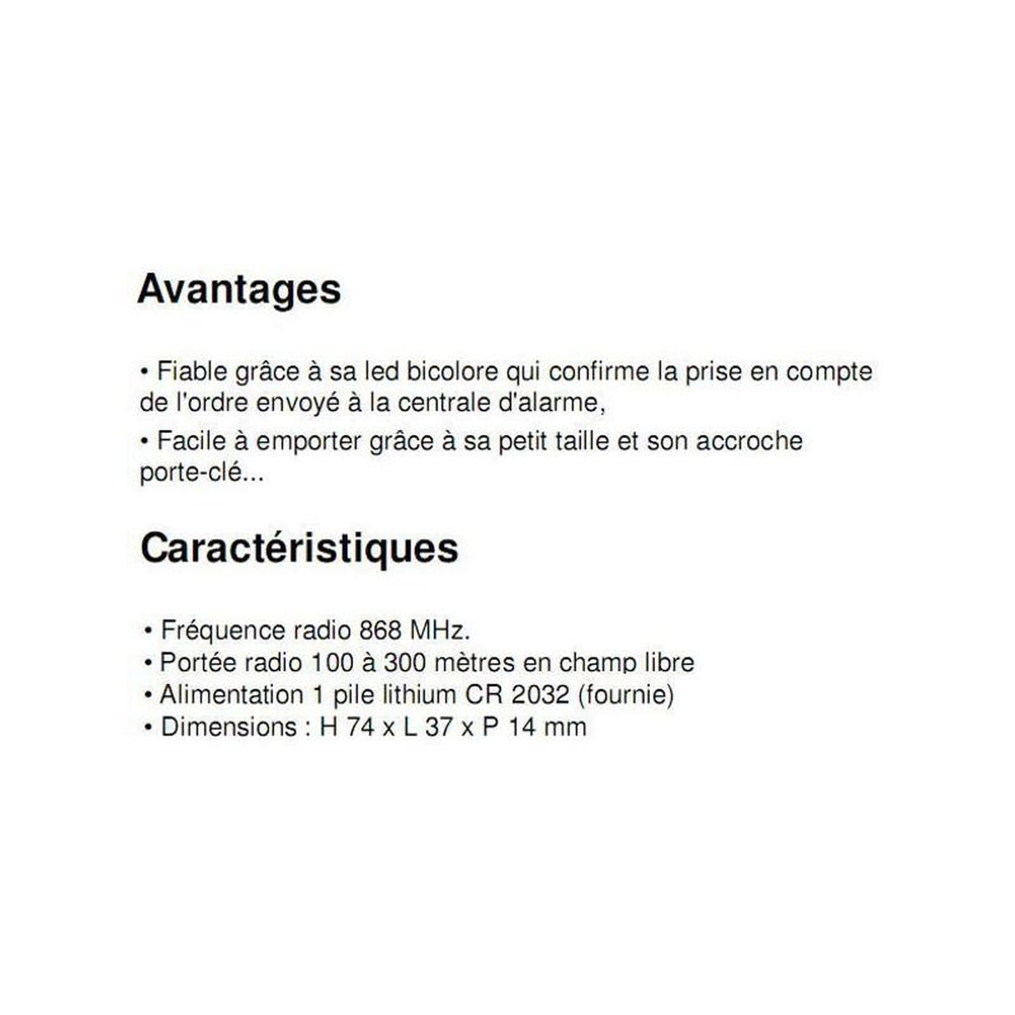 Voir la diapositive 2 : Delta Dore TLX4B Télécommande porte clé 4 touches bi directionnelle radio TYXAL (p DELTA DORE - 6413239
