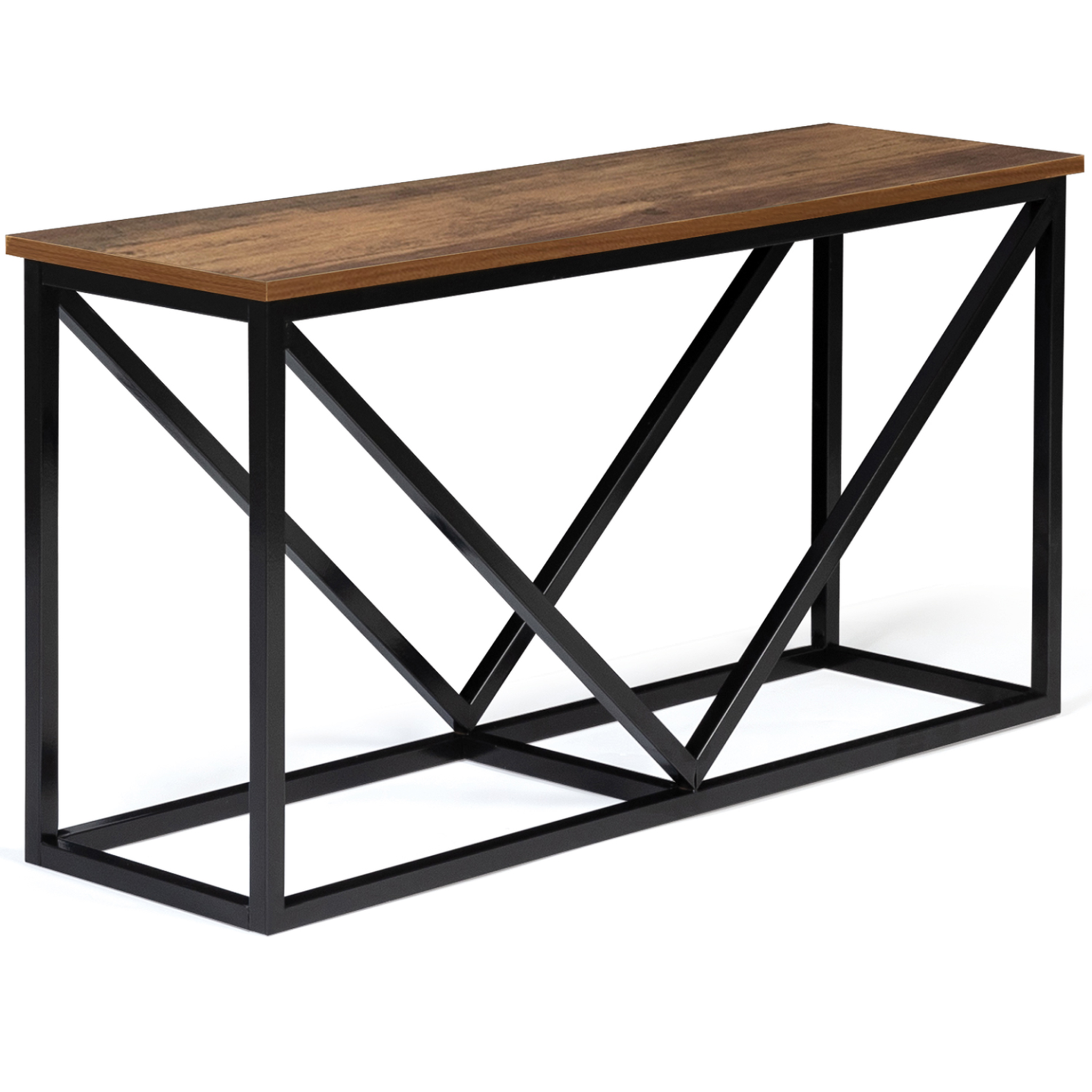 Voir la diapositive 4 : ID MARKET Range bûches horizontal hawkins acier noir plateau bois foncé pour cheminée