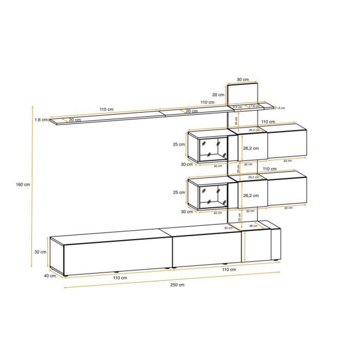 Paris Prix Ensemble Meuble TV Design  Quill  250cm Blanc