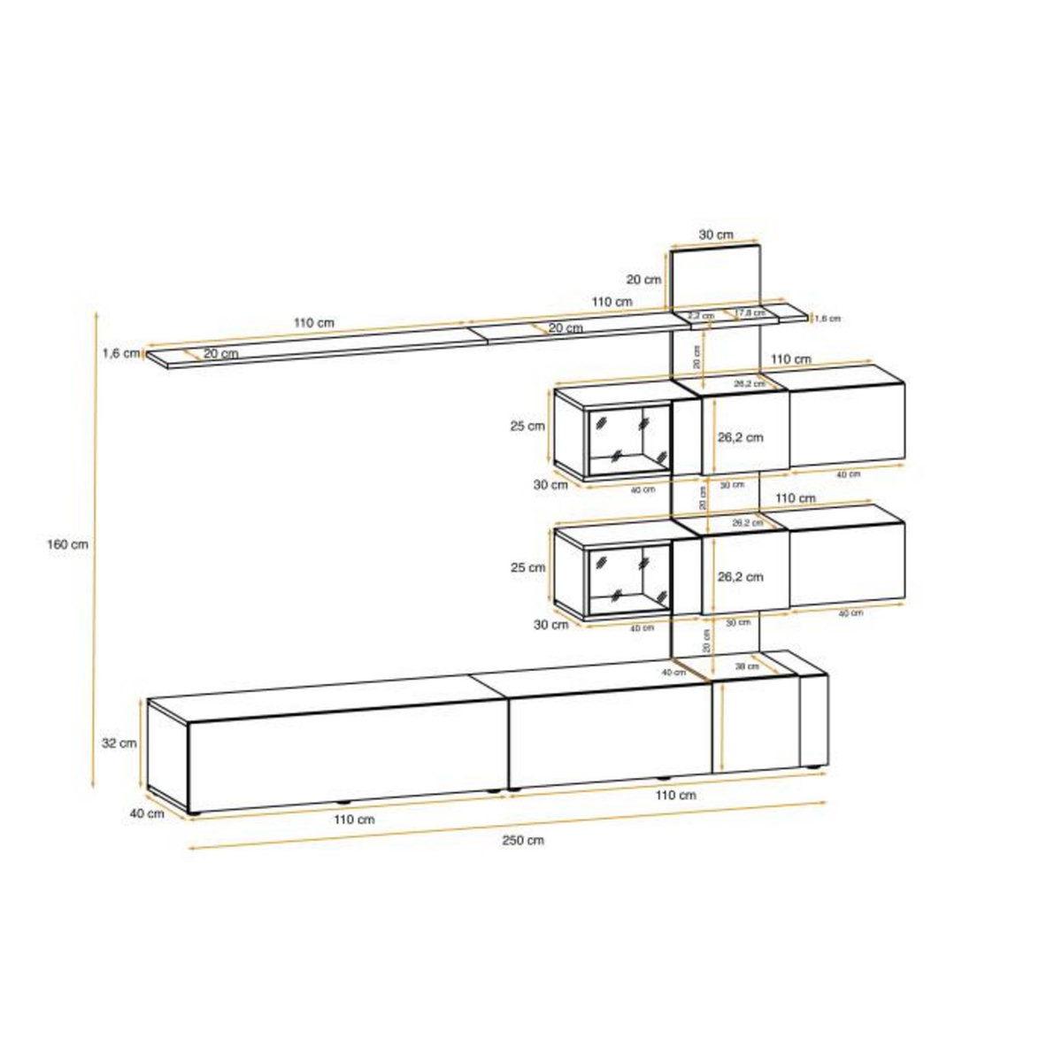 Paris Prix Ensemble Meuble TV Design  Quill  250cm Blanc