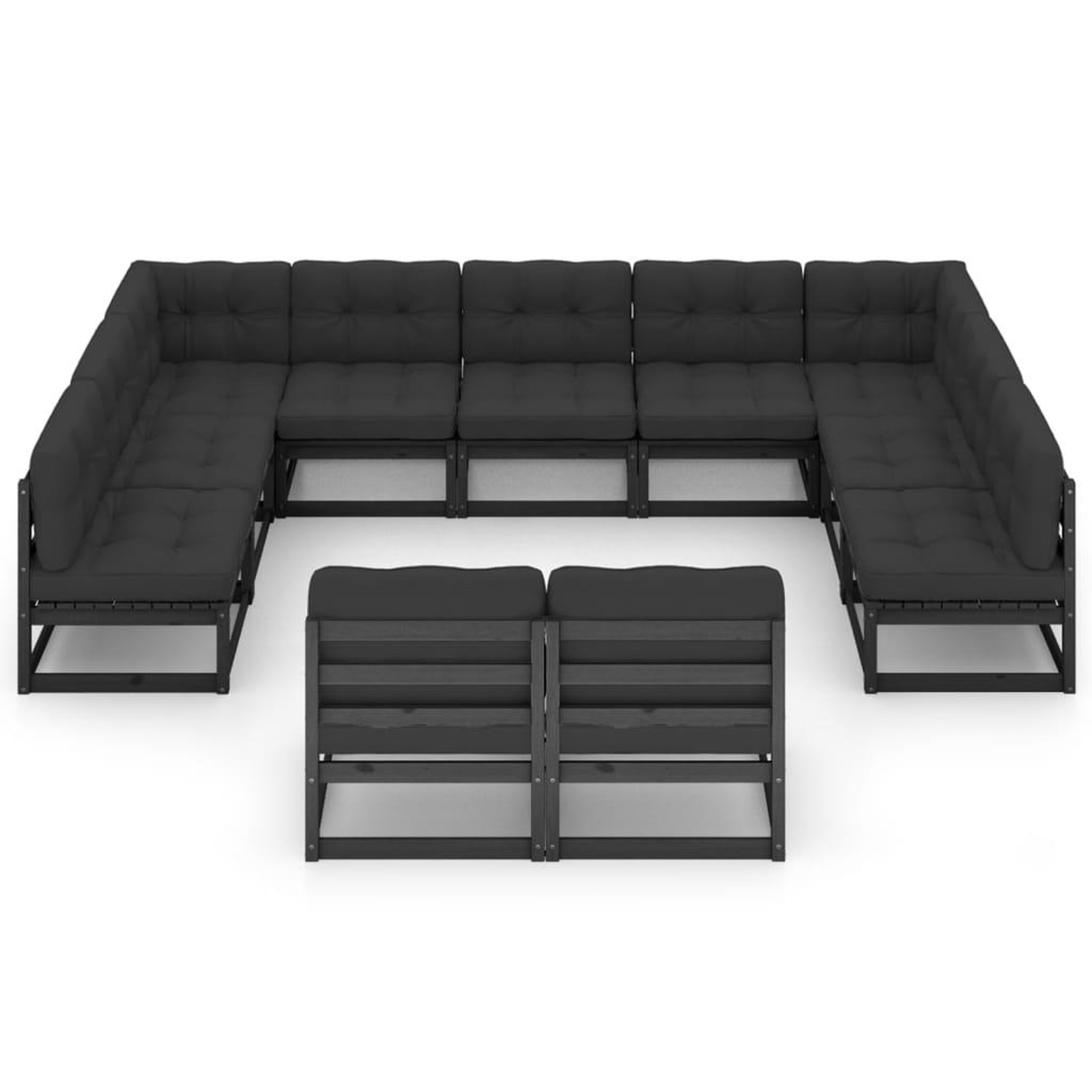 Voir la diapositive 3 : VIDAXL Salon de jardin 11 pcs avec coussins Noir Bois de pin massif