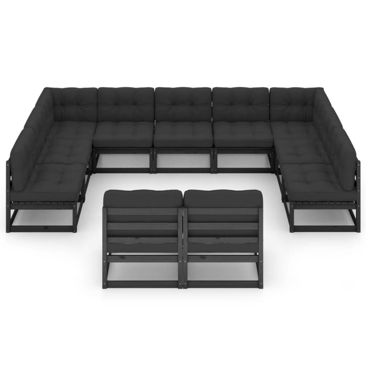 VIDAXL Salon de jardin 11 pcs avec coussins Noir Bois de pin massif
