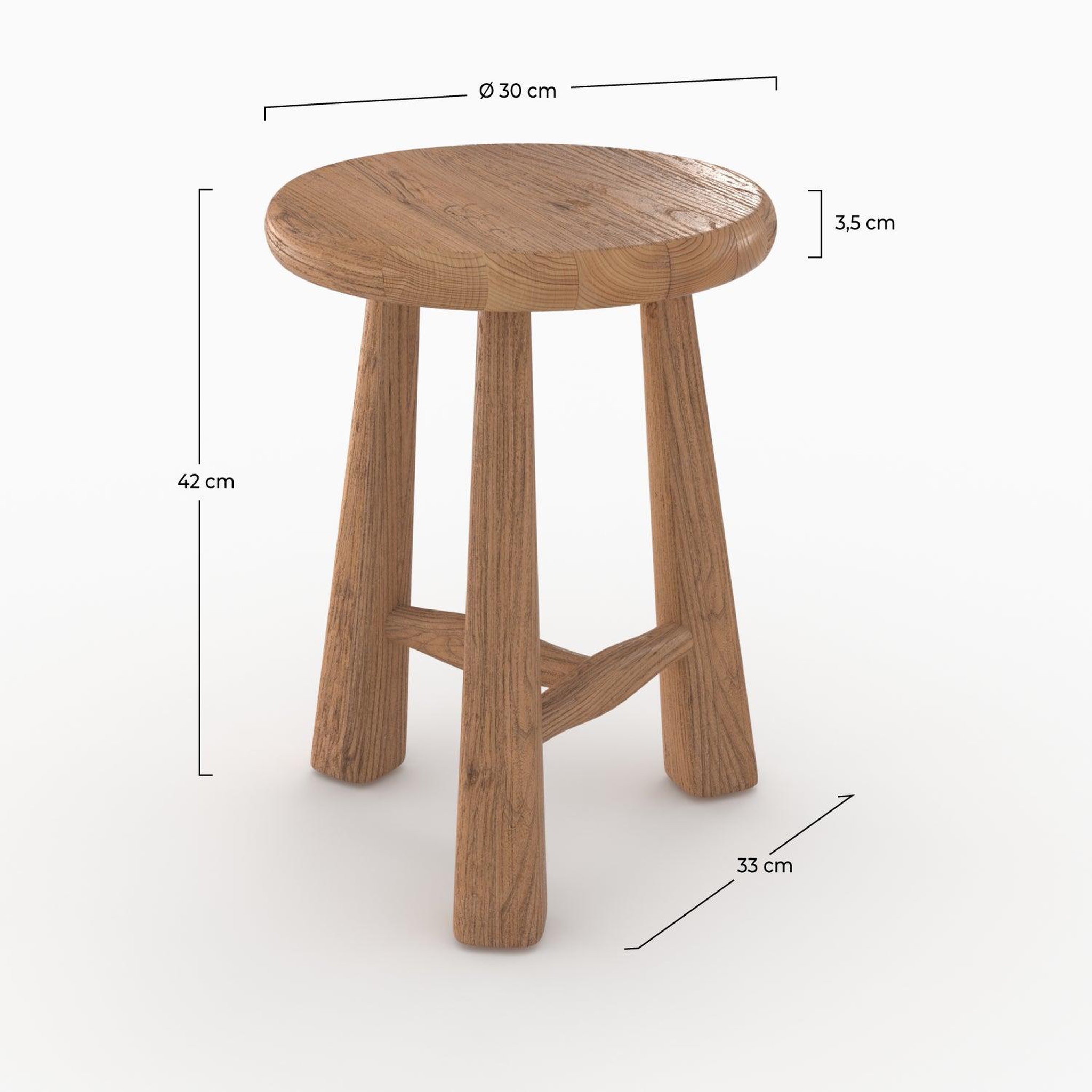 Voir la diapositive 4 : MAISON PAVANE Tabouret en bois d'orme H42 cm-Toby