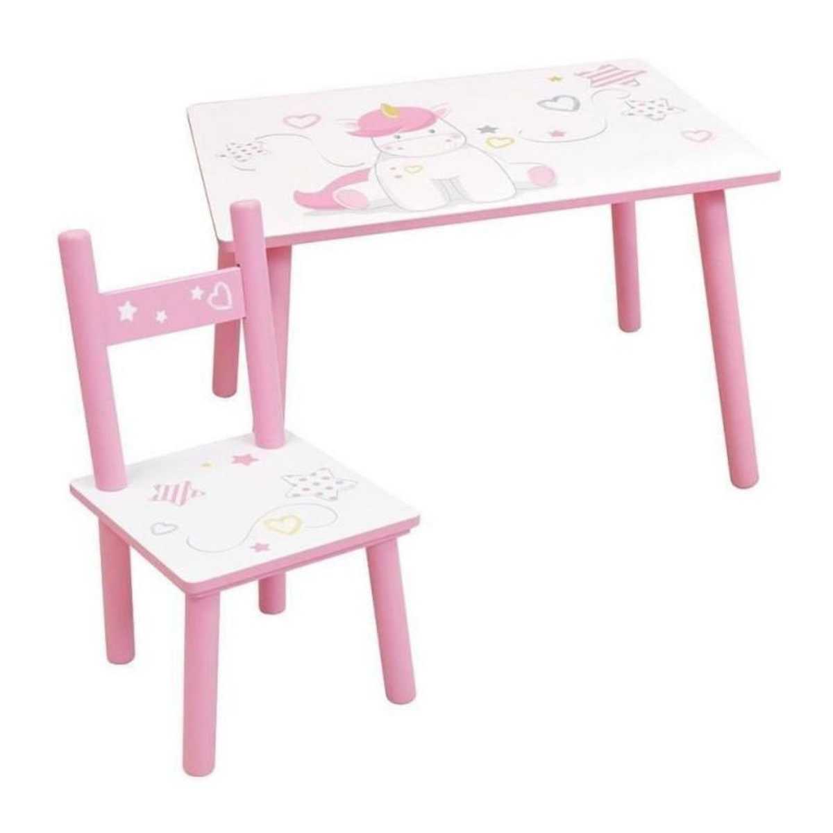 Fun House FUN HOUSE - Table licorne h 41,5 cm x l 61 cm x p 42 cm avec une chaise h 49,5 cm x l 31 cm x p 31,5 cm pour enfant