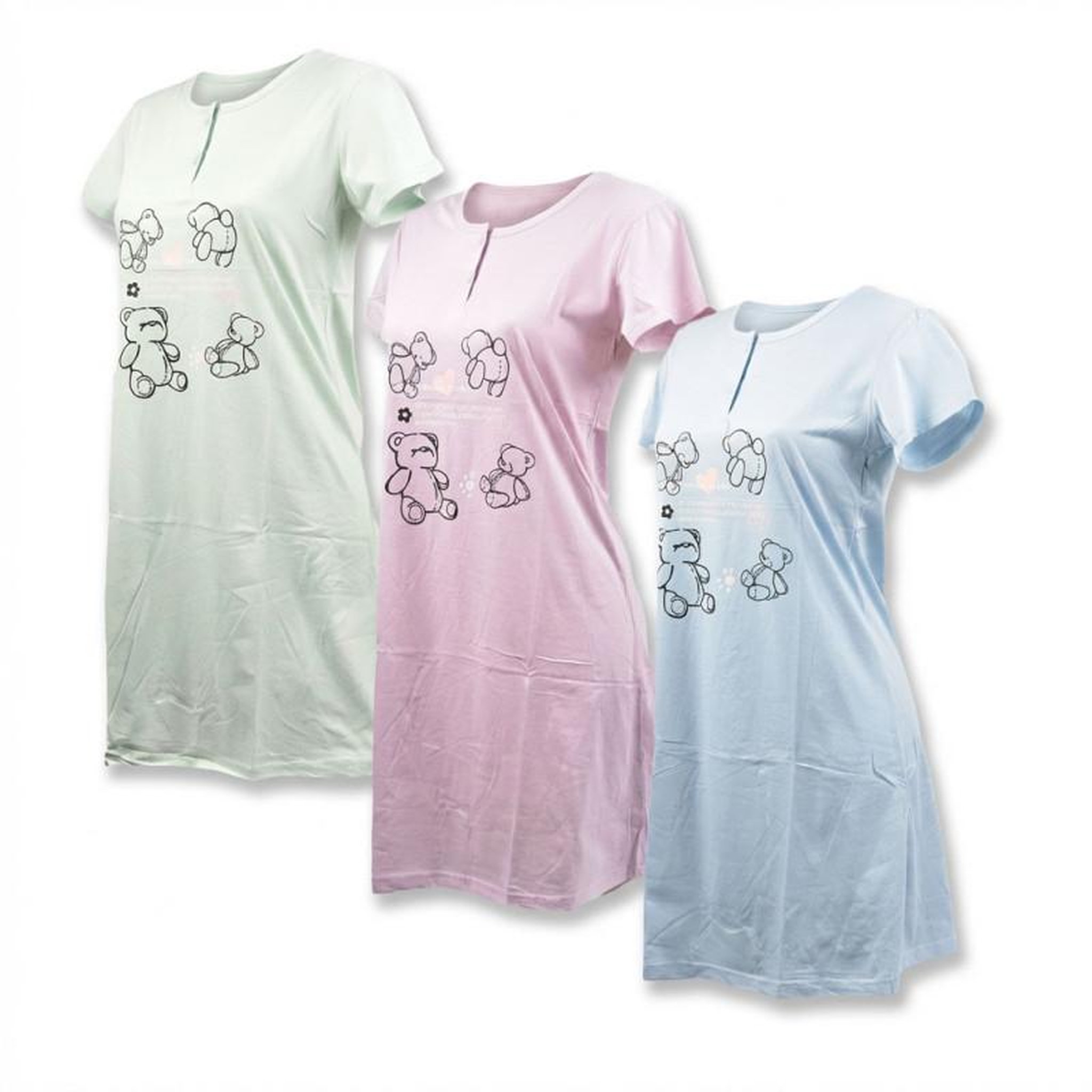 OZABI OZABI Chemise de Nuit Femme Microfibre HELLO BEAR Manches Courtes. Coloris disponibles : Bleu, Multicolore, Rose