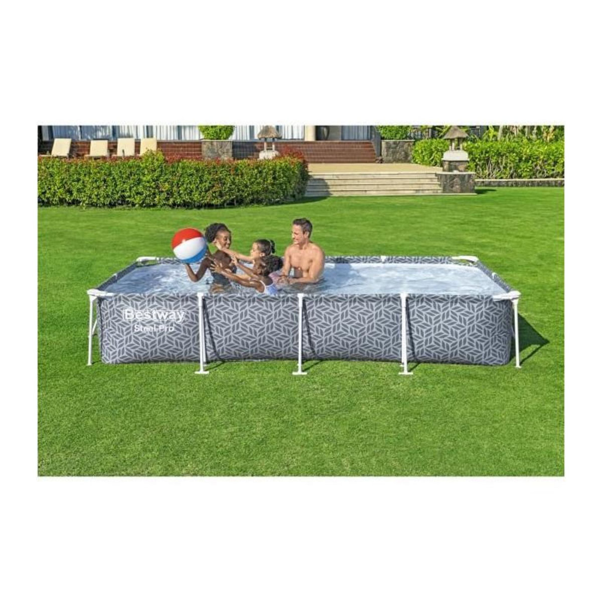 BESTWAY Piscine hors sol tubulaire BESTWAY - Steel Pro™ - 366 x 201 x 66 cm - Rectangulaire - décor graphique