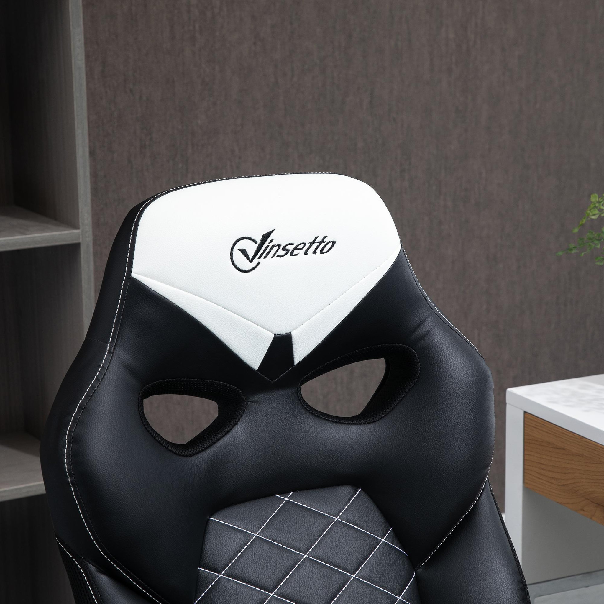 Voir la diapositive 4 : VINSETTO Vinsetto Fauteuil de bureau manager gaming style baquet racing dossier assise capitonné accoudoirs relevables revêtement synthétique noir blanc