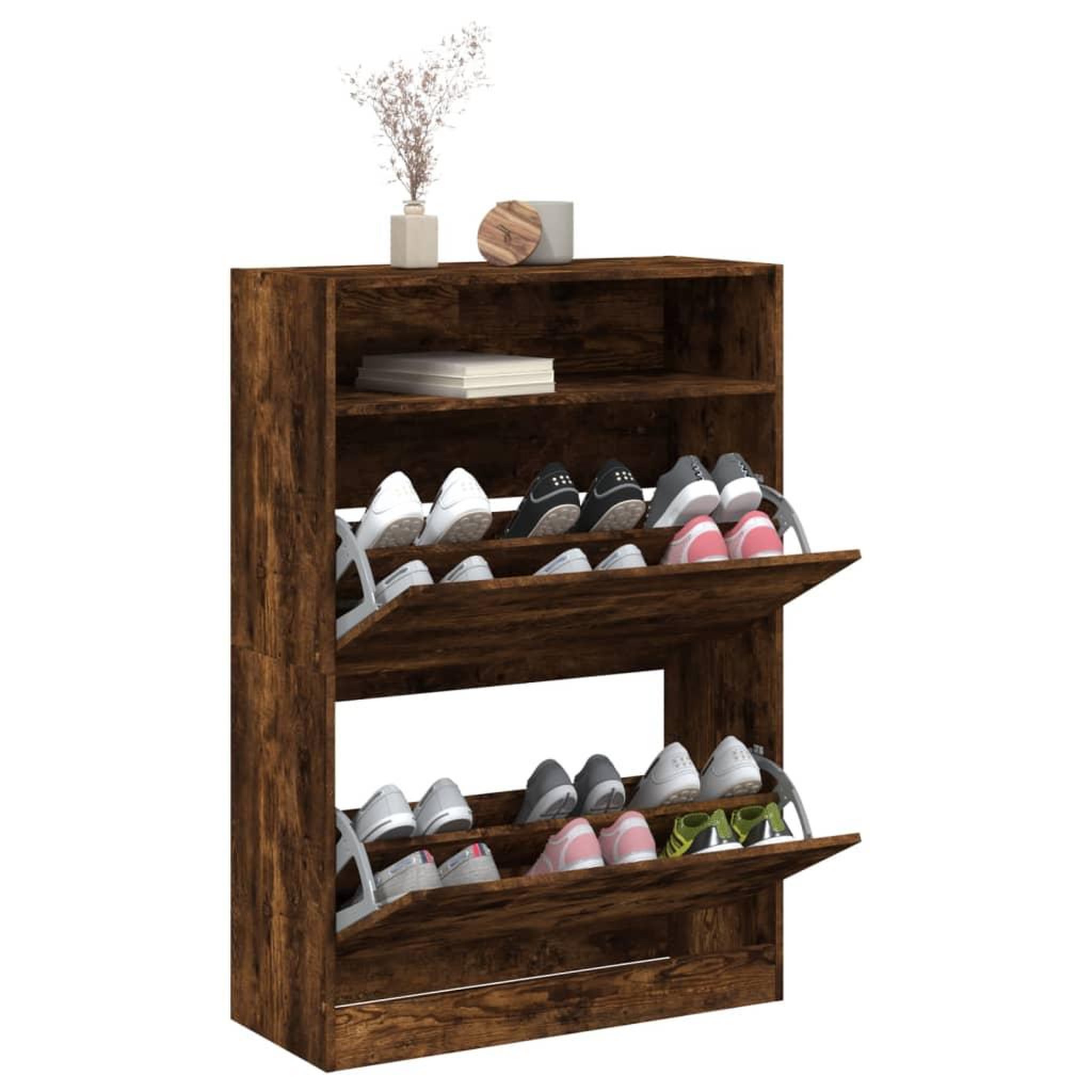 Voir la diapositive 4 : VIDAXL Armoire a chaussures 2 tiroirs rabattables chene fume