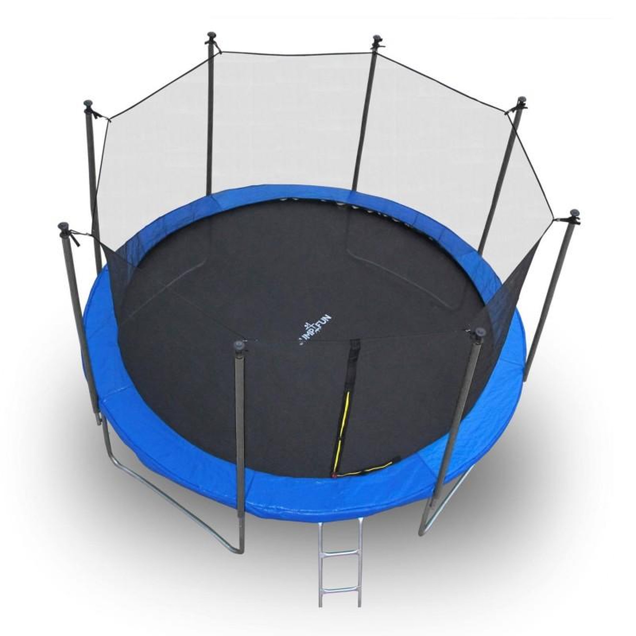 Voir la diapositive 2 : JUMP4FUN Trampoline pour enfant 12Ft ø366cm avec coussin de protection Bleu, Echelle et Filet de sécurité
