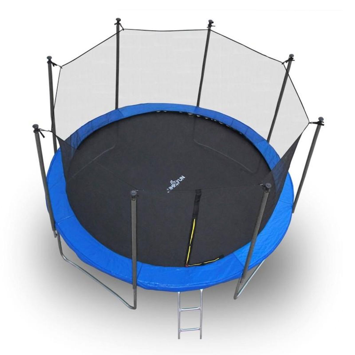 JUMP4FUN Trampoline pour enfant 12Ft ø366cm avec coussin de protection Bleu, Echelle et Filet de sécurité